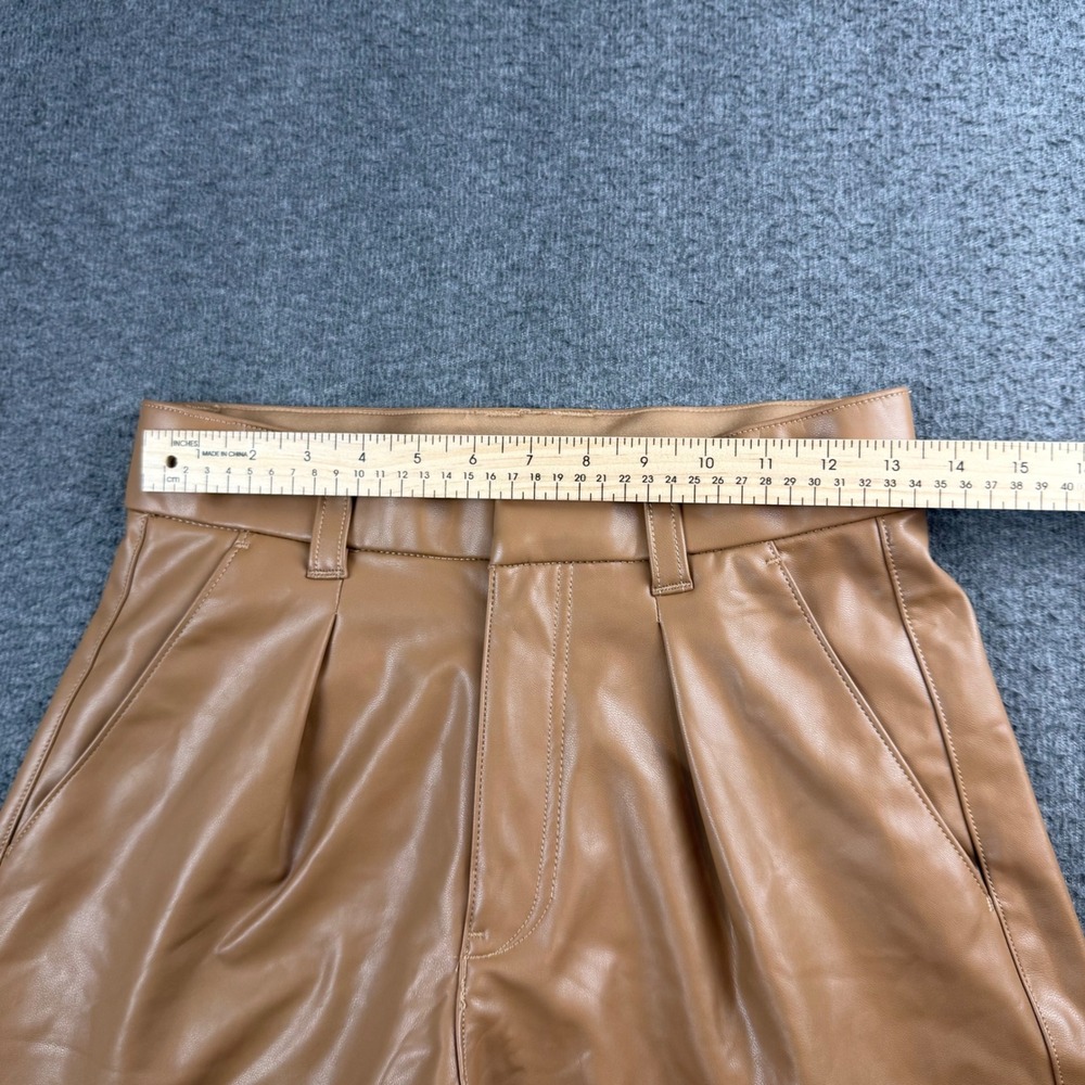 Abercrombie & Fitch Vegan Leather Shorts Women's S Tan Pleated High Rise - Picture 3 of 7